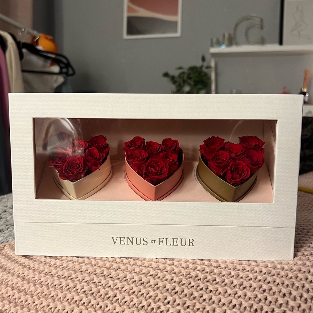Venus et Fleur 3 heart set in classic red rose